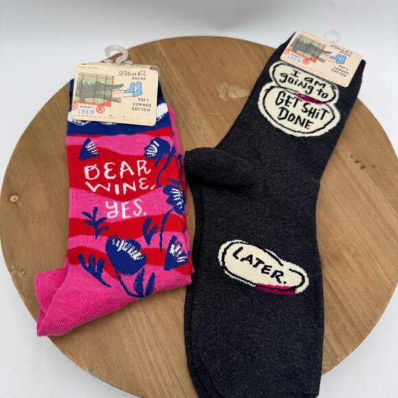 2 pair BlueQ Socks “dear wine yes” “get stuff done later”Size 5-10 Women’s Funny - Picture 1 of 6